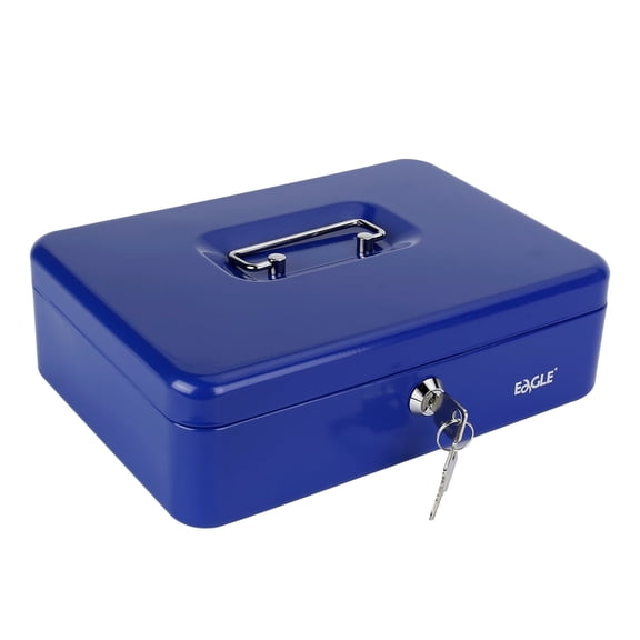 Metal Cash Box with Lock and 2 Keys, Portable Lockable Cash Box with Removable 5-Compartment Coin Tray for Office, Retail, Home and Events