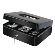 Metal Cash Box with Lock and 2 Keys, Portable Lockable Cash Box with Removable 5-Compartment Coin Tray for Office, Retail, Home and Events