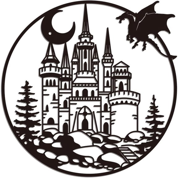 Metal Castle Dragon Wall Art Decor Castle Dragon Wall Hanging Decor for Home Decoration Modern Castle Dragon Pattern Arts Wall Decor Signs for Front Porch 30x30cm Castle Dragon Metal Black DIY