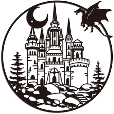 Metal Castle Dragon Wall Art Decor Iron Castle Dragon Wall Hanging Decor for Home Decoration Modern Castle Dragon Pattern Arts Wall Decor Signs for Front Porch 30x30cm Castle Dragon DIY