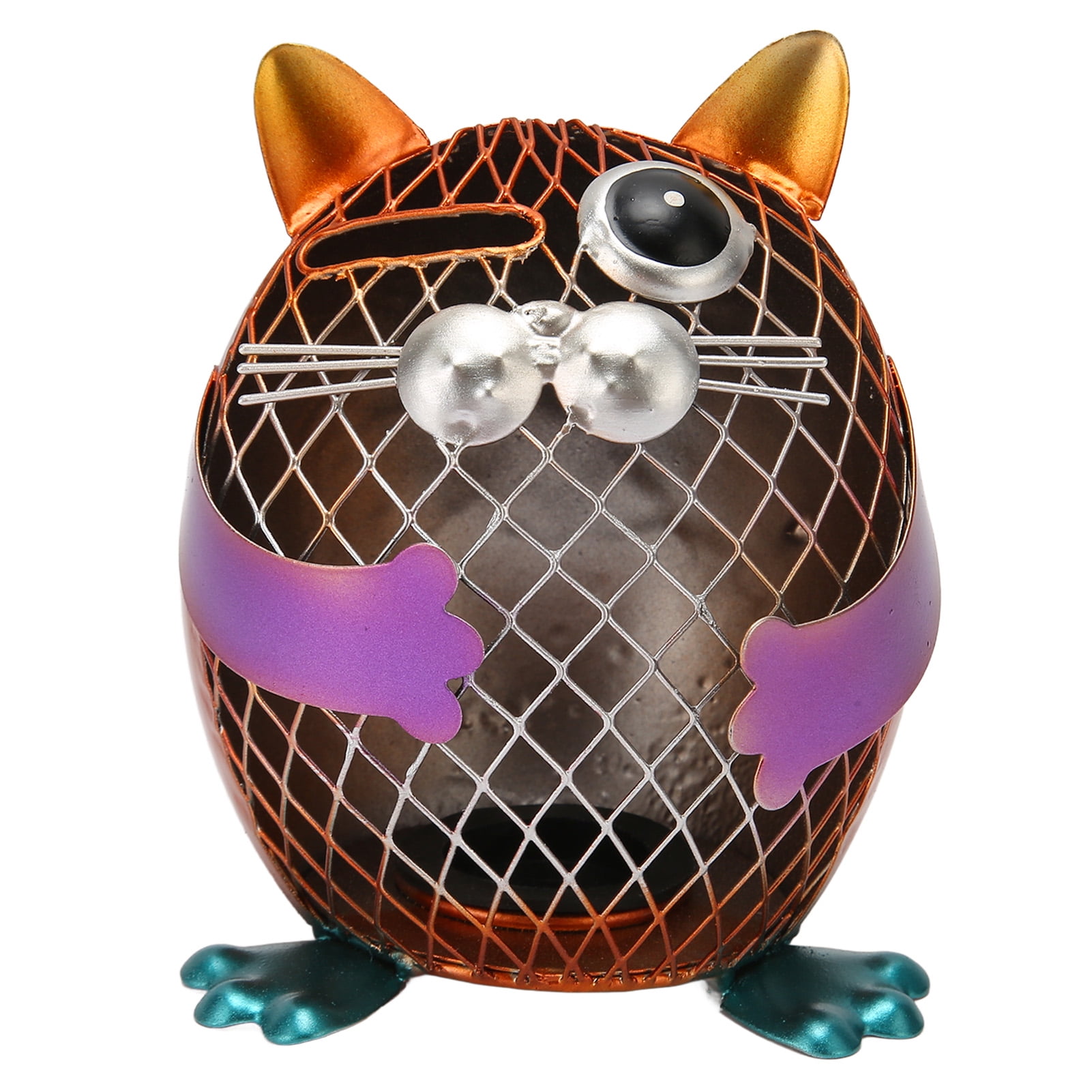 Metal Cat Coin Piggy Bank for Adults Hand Colored Animal Money Bank