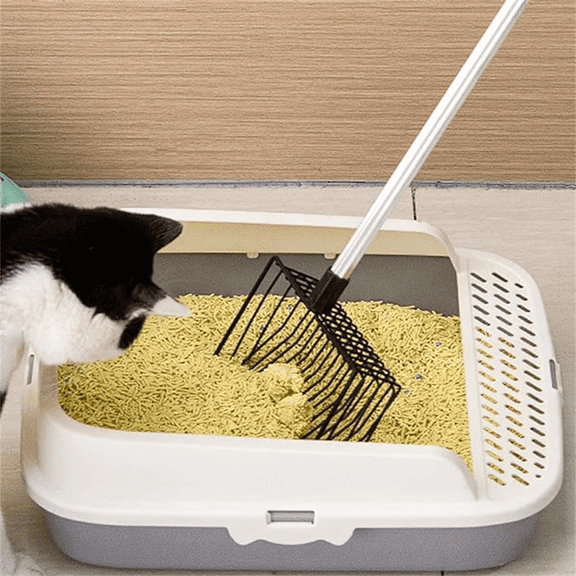 Metal Cat Litter Scoop with Long Handle Ergonomic Grip Sifting Shovel for Tofu Clay Litter Quail Cage Cleaner Poop Picker Beach Sand Tool Rust Resistant