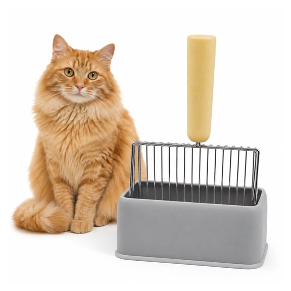 Metal Cat Litter Scoop with Holder, Stainless Steel Litter Scoop for Fast Sifting and Litter Box Cleaning, Grey