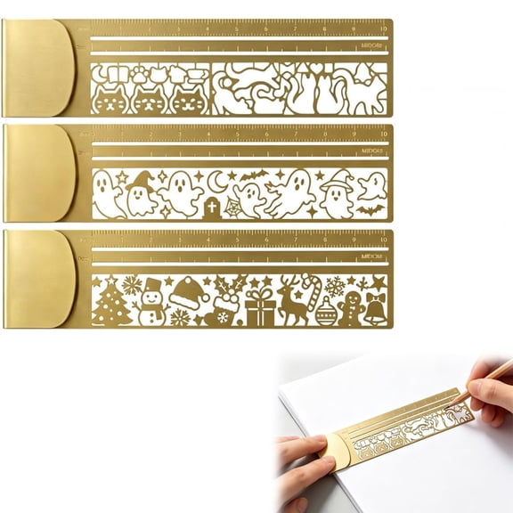 Metal Cat Stencil Ruler with Measuring Scale, 2-in-1 Hollow Design for Journaling & Scrapbooking