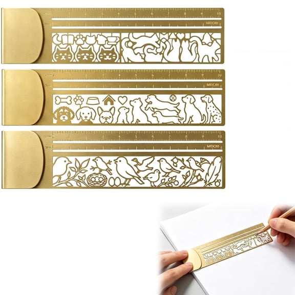Metal Cat Stencil Ruler with Measuring Scale, 2-in-1 Hollow Design for Journaling & Scrapbooking