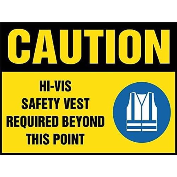 Metal Caution Hi-Vis Safety Vest Required Sign, Security Notice Wall Plaque, Indoor Outdoor Metal Yard Sign, 8 x 12 Inch