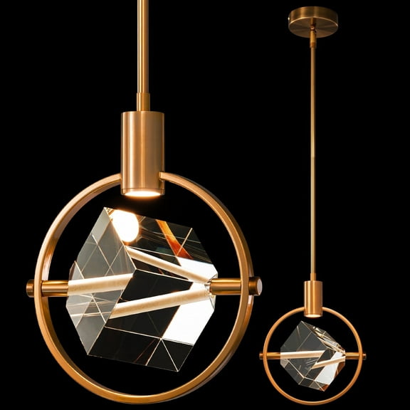 FDPBY Modern Crystal Pendant Light with Gold Brass Finish, 6W LED Chandelier for Dining Room