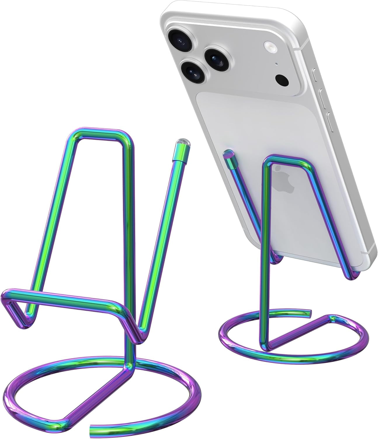 Metal Cell Phone Stand for Desk, Cute One-Piece Phone Holder, Stable Desktop Display Dock for iPhone, iPad, Samsung, Tablets & All Mobile Phones, Colorful