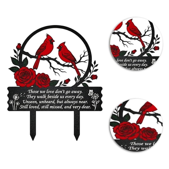Metal Cemetery Memorial Plaque, 11.41x13.77 Inch Cardinal Grave Marker with Cross, Script & Rose Accent, Outdoor Ground Stake for Garden, Memorial Tribute,1PC