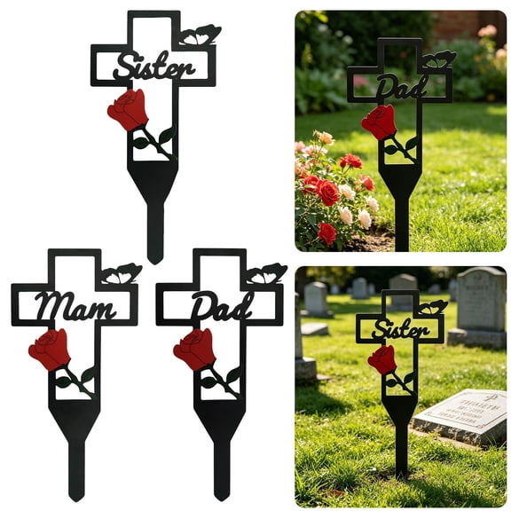 Metal Cemetery Memorial Plaque, "Miss You" Script Memorial Plaque, Heart Accents Cemetery Memorial Plaque, Grave Marker for Dad, Outdoor Ground Stake for Cemetery, Garden Tribute.
