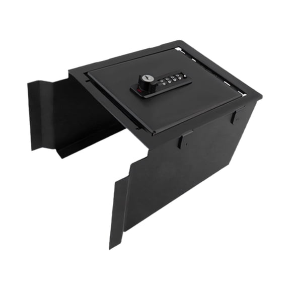 Metal Center Console Storage Case with Black Finish for EVs 3/L/YL, 4 Digit Armrest Lid and Cable Pass Through Opening for Vehicle Armrest Use in Cabin