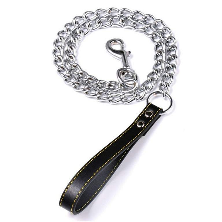 Metal Chain Dog Lead With Leather Style Handle Strong Control Leash Walmart