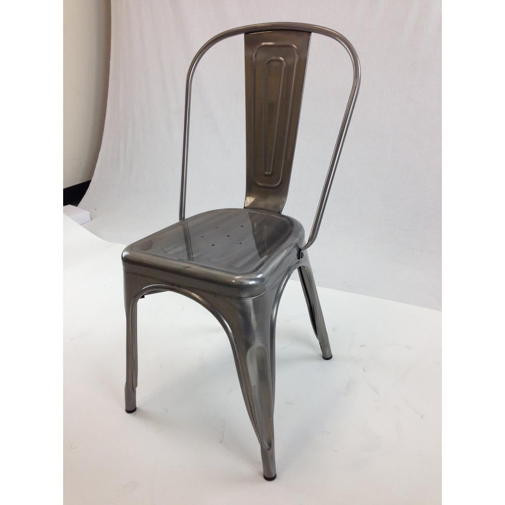 Gray High-Back Industrial Metal Dining Chair Set of 4