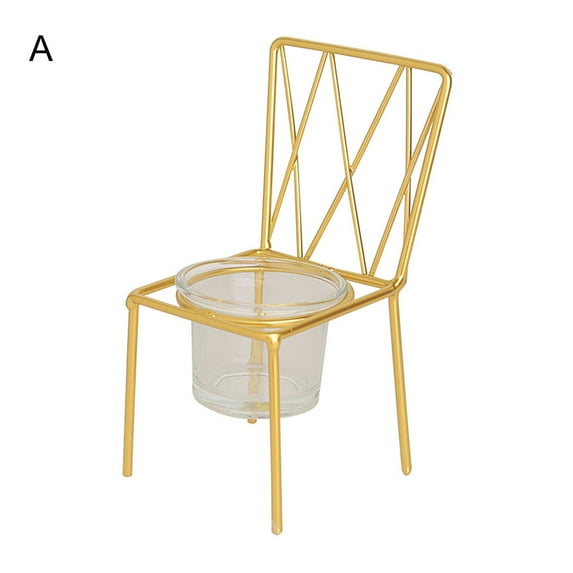 Metal Chair Shaped Geometric Design Tea Light Votive Candle Holders, Iron Hollow Tealight Candle Holders for Vintage Wedding Home Decor
