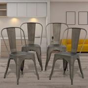 Metal Chairs Set of 4, Stackable Metal Patio Chairs 18 Inch Seat Height, Indoor/Outdoor Tolix Side Chair with Back, 330LBS Weight Capacity, Chic Kitchen Dining Chairs, Bronze