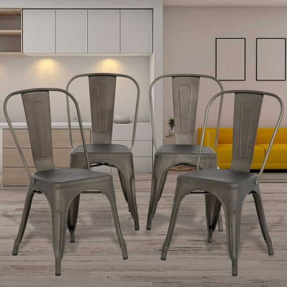 Metal Chairs Set of 4, Stackable Metal Patio Chairs 18 Inch Seat Height, Indoor/Outdoor Tolix Side Chair with Back, 330LBS Weight Capacity, Chic Kitchen Dining Chairs, Gray