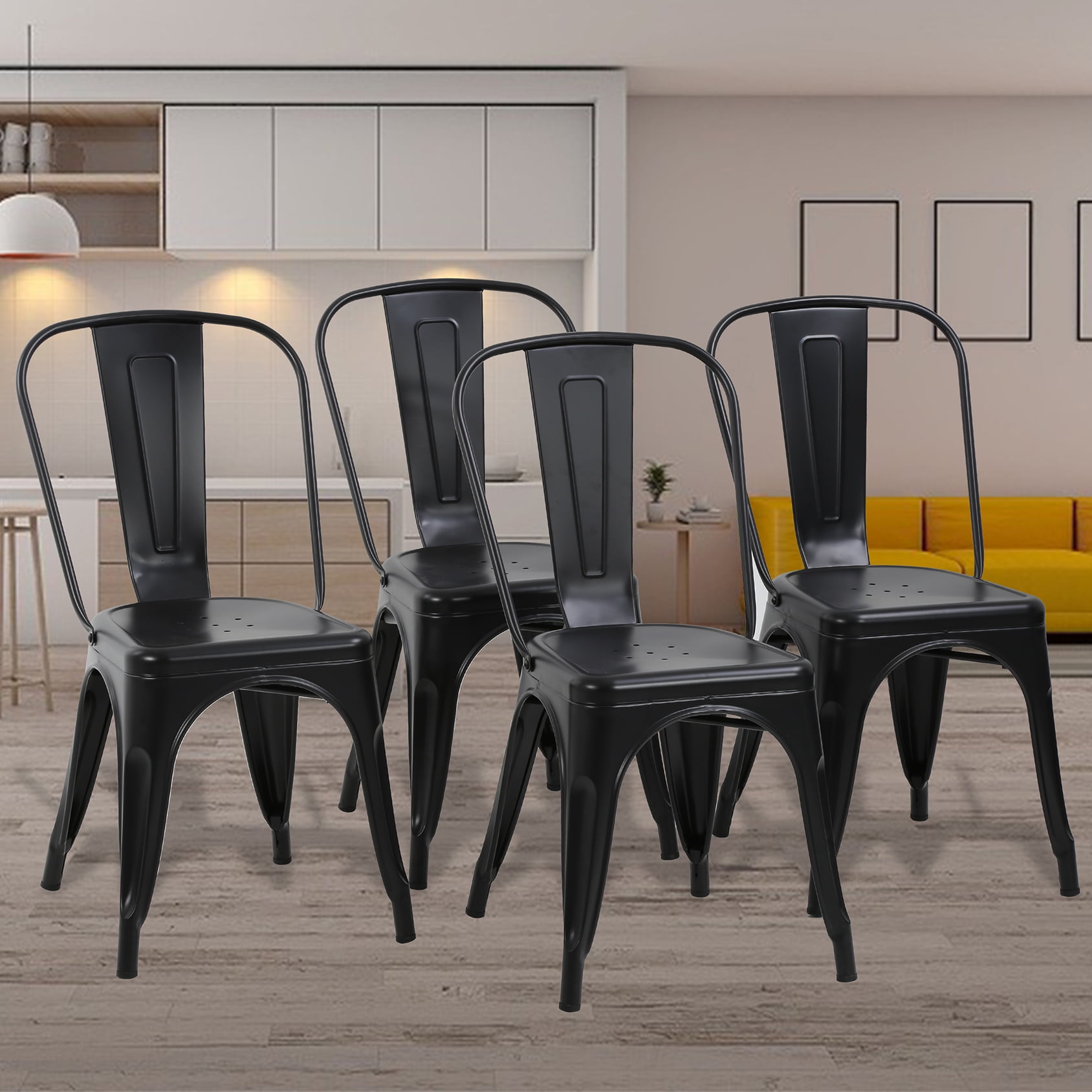 Black 18 Inch Metal Slat Back Dining Chairs, Set of 4