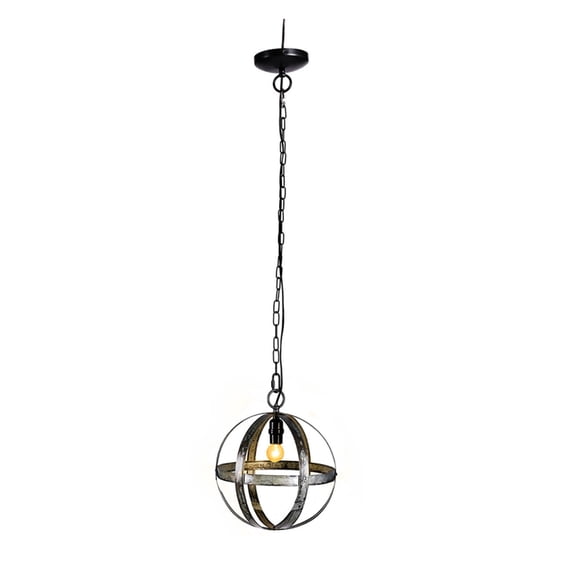 Metal Chandelier - Hanging Light Fixture with Adjustable Chain, Globe Pendant Light for Kitchen, Dining Room, Foyer, Entryway - Antique Black Finish, 60W, E26 Base Gray + Iron