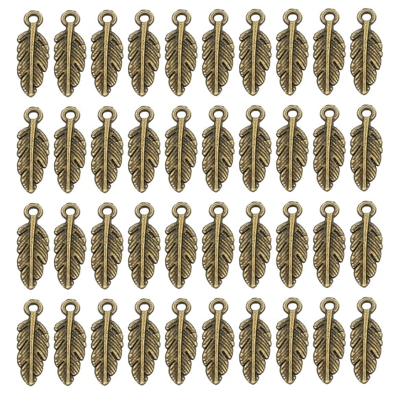 Metal Charm Pendants, 50 Pcs Feather Shape Mini Pendant, Cyan
