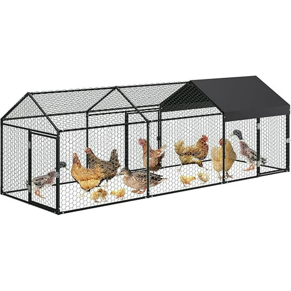 Metal Chicken Coop, 120" X40" X40" Large Chicken Run with 3 Doors, Chicken Run for Yard with Waterproof and Anti-UV Cover, Walk in Poultry Cage for Rabbit Duck Goose, Black