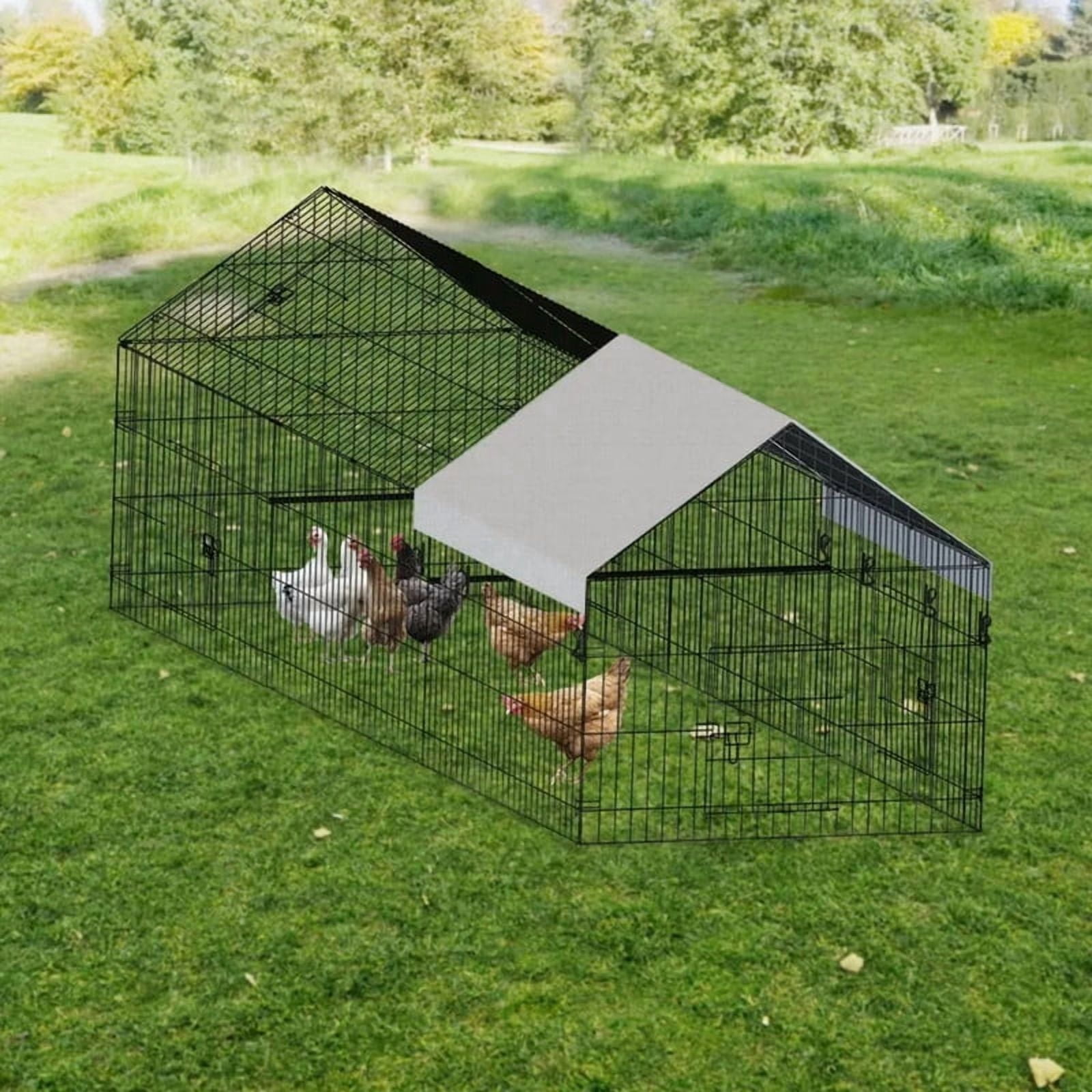 Metal Chicken Coop 130"×40"×40" Chicken Run with Waterproof Cover Poultry Cage Walk in Hen House Animal Enclosure Crate Pet Playpen Exercise Pen