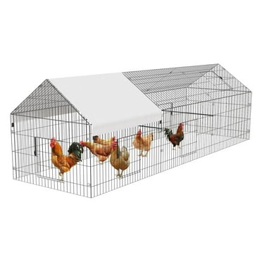 Metal Chicken Coop 130"×40"×40" Chicken Run with Waterproof Cover Portable Poultry Cage Walk in Hen House Outdoor Backyard Farm Animal Enclosure Crate Pet Playpen Exercise Pen for Rabbit Duck