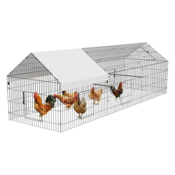 Metal Chicken Coop 130"×40"×40" Chicken Run with Waterproof Cover Portable Poultry Cage Walk in Hen House Outdoor Backyard Farm Animal Enclosure Crate Pet Playpen Exercise Pen for Rabbit Duck