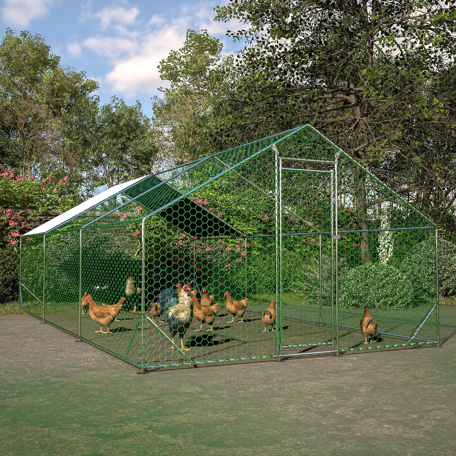 Metal Chicken Coop 26x10x6.56ft Extra Large Walkin Poultry Cage for 25