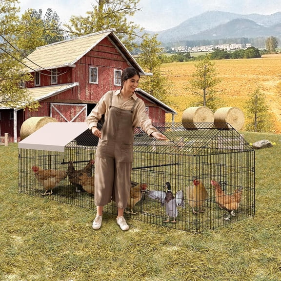 Metal Chicken Coop, Chicken Run Pen for Yard with Cover, Outdoor Metal Portable Chicken Cage with Door and Window for Outside Duck Rabbit Hen