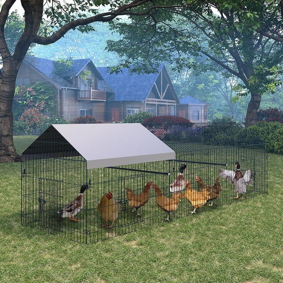 Metal Chicken Coop, Chicken Run for Yard with Waterproof Cover, Portable Poultry Cage, Metal Chicken Cage for Outdoor Backyard Farm Chicken Rabbit Duck
