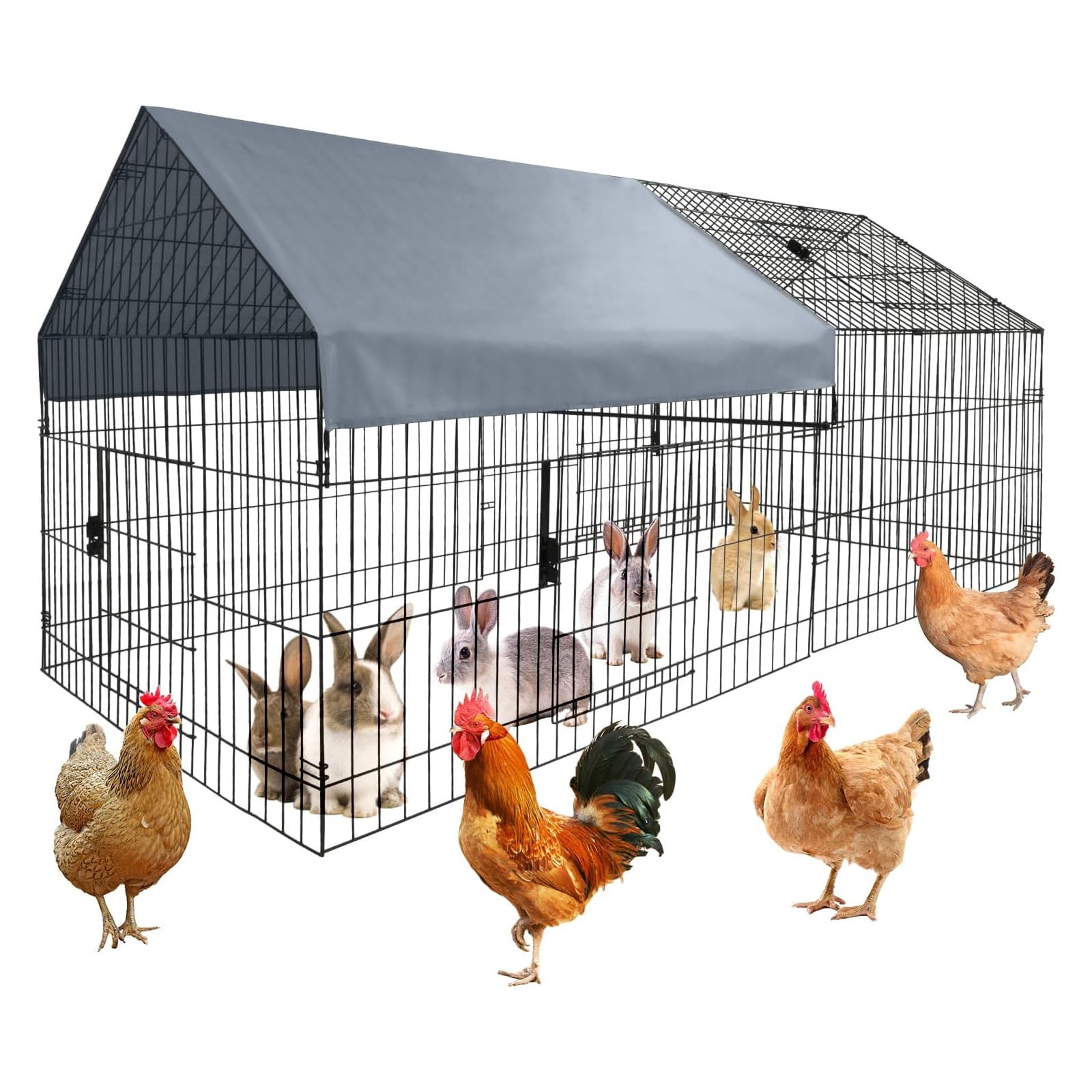 Metal Chicken Coop Playpen, Small Animal Cage with Waterproof Cover, 86"x40"x40" Portable Poultry Cage, Pet Playpen Yard Fence for Chicken, Rabbits, Ducks, Chinchillas, Small Animals
