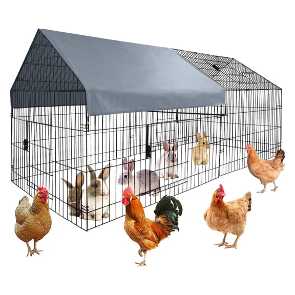 Metal Chicken Coop Playpen, Small Animal Cage with Waterproof Cover, 86"x40"x40" Portable Poultry Cage, Pet Playpen Yard Fence for Chicken, Rabbits, Ducks, Chinchillas, Small Animals