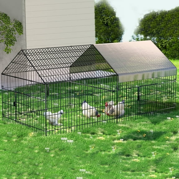 Metal Chicken Coop Playpen with Upgraded Cover For Up To 8 Chickens, DOMIPET Rabbit Duck Backyard Farm Large Cat Cage