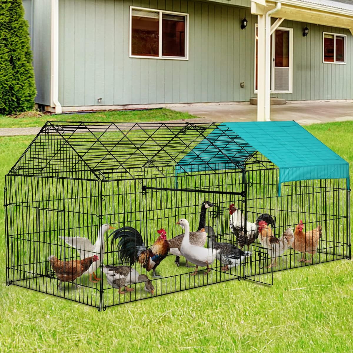 Metal Chicken Coop Chicken Run for Yard with Cover Walkin Poultry Cage