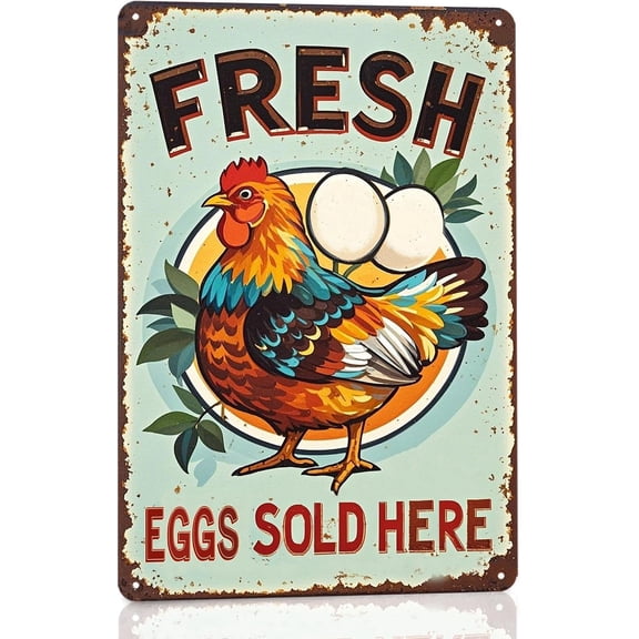 Metal Chicken Coop Sign Funny Farmers Market Fresh Eggs Decor Rustic Barn Wall Plaque