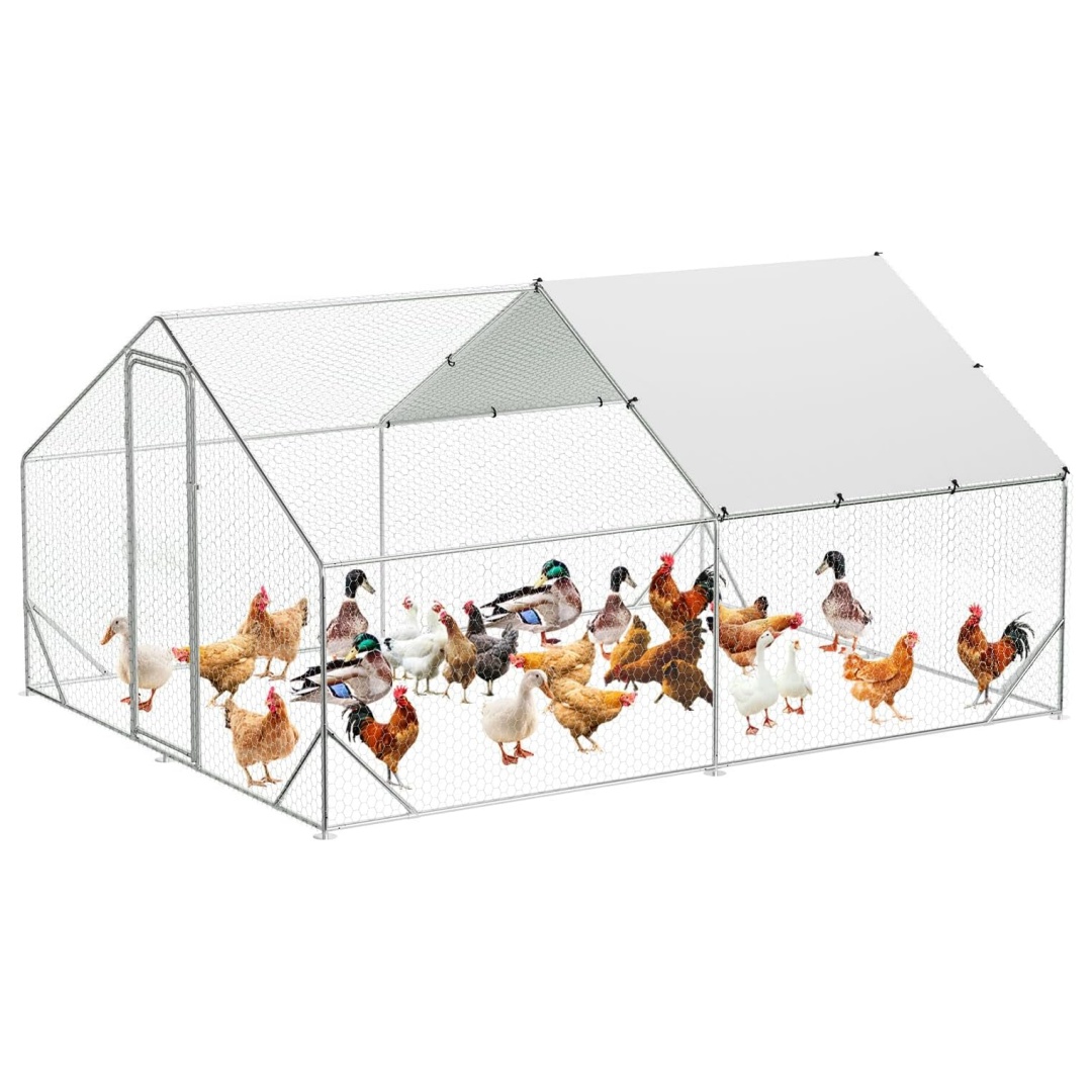 View of Metal Chicken Coop, Spire-Roof Poultry Cage with Waterproof and Anti ...