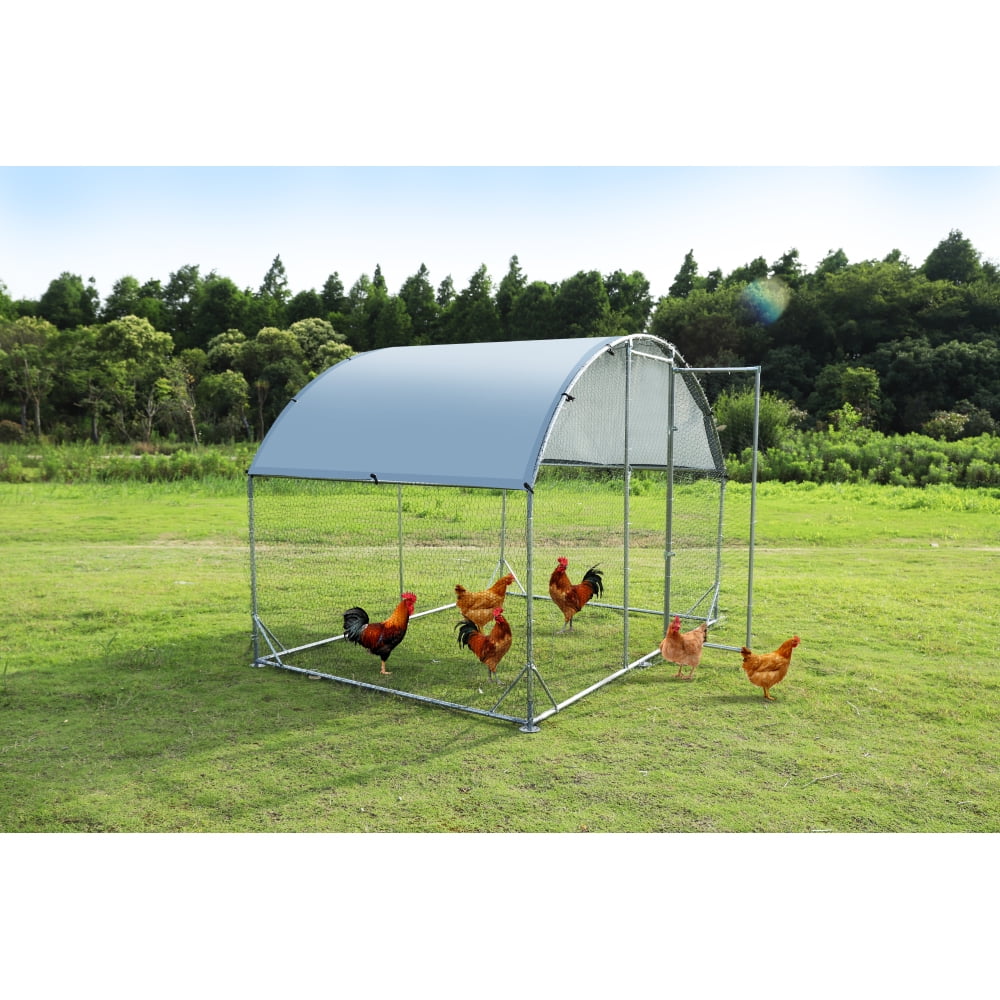 Metal Chicken Coop Steel Frame Hutch House Large Walk In Poultry Cage