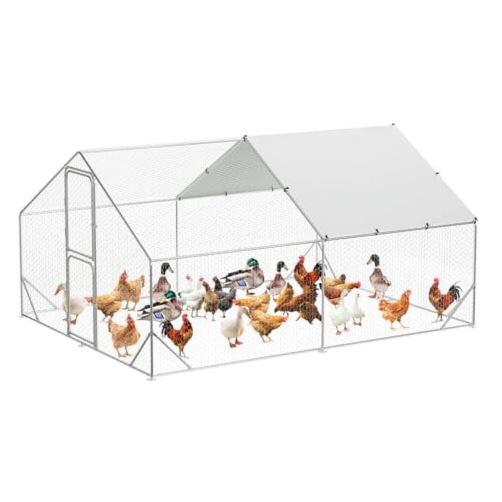 Metal Chicken Coop, Walk in Chicken Runs with Cover for Yard, Large Chicken Coop with Double Door, Metal Chicken Pens for Outdoor Farm Yard