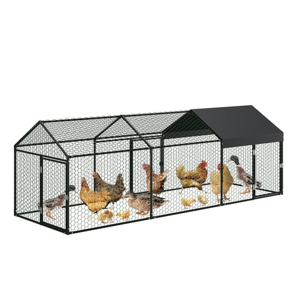 Metal Chicken Coop with Waterproof and Anti-UV Cover, 120" X40" X40" Large Chicken Run with 3 Doors, Outdoor Hen House for Yard, Walk In Poultry Cage for Rabbit Duck Goose, Black