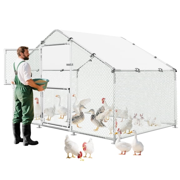 Metal Chicken Coop,Waterproof and Anti-UV Cover Spire Shape Heavy Duty Poultry Cage(10-15 Chickens) for Outside,Backyard and Farm(9'W x 6.5'L x 6.5'H)