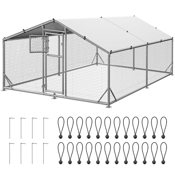 Sylviera Metal Walk-in Chicken Coop, 10x13x6.4FT Outdoor Poultry Enclosure, Reinforced Frame and Waterproof Cover for 15-30 Chickens