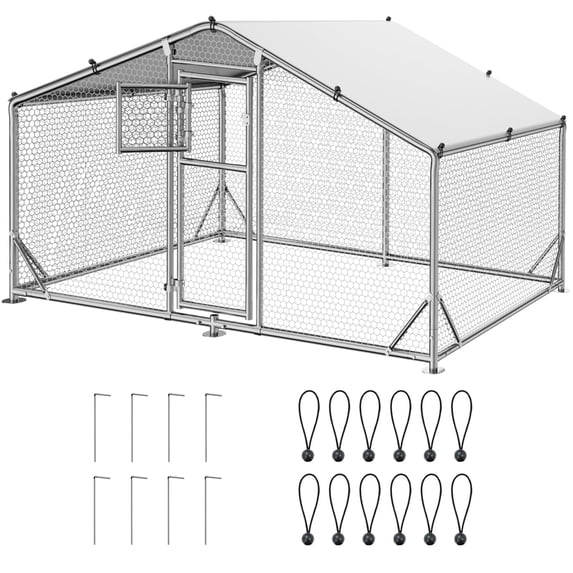 Sylviera Metal Walk-in Chicken Coop, 10x6.5x6.4FT Outdoor Poultry Enclosure, Reinforced Frame and Waterproof Cover for 8-15 Chickens