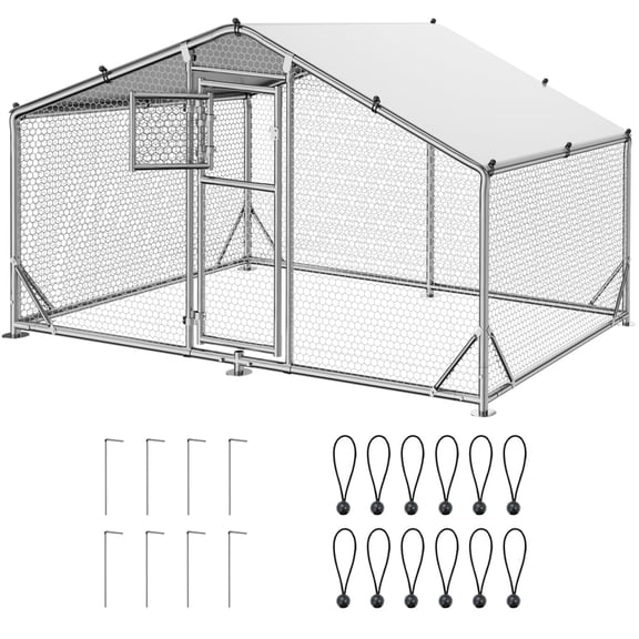 Sylviera Metal Walk-in Chicken Coop, 10x6.5x6.4FT Outdoor Poultry Enclosure, Reinforced Frame and Waterproof Cover for 8-15 Chickens