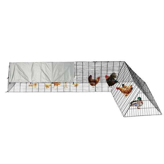 Metal Chicken Coop with Run & Waterproof Cover, Portable Chicken Tractor for Hens Ducks Rabbits, Predator Proof Poultry Enclosure with Run
