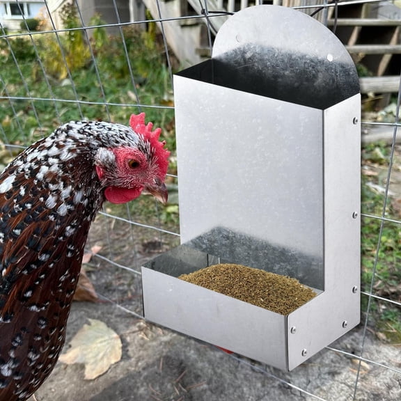 Metal Chicken Feeder Gravity Self-Replenishing, Spill-Proof Wall Mount, No-Waste Design Chicken Coop Feeder For Chickens & Ducks, 10.2x5.9x3.9 Inch