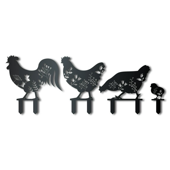 Metal Chicken Garden Stakes | 4 Piece Set | Outdoor | Up to 30" | Over 20 Color Options