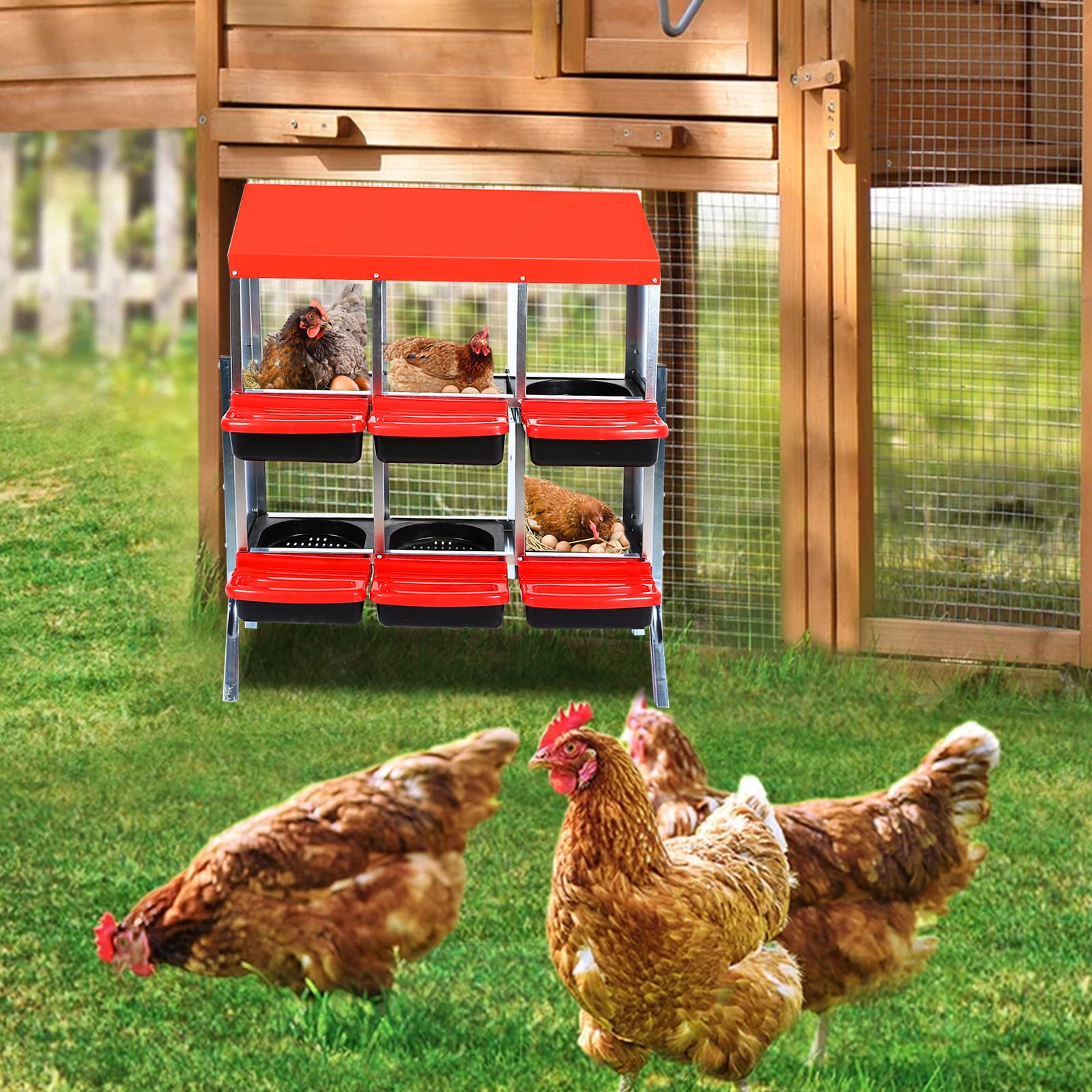 Metal Chicken Nesting Box, Compartments Laying Boxes for Hens, Chicken Nesting Box with Roll Up Design Lid, Chicken Coop Nesting Box