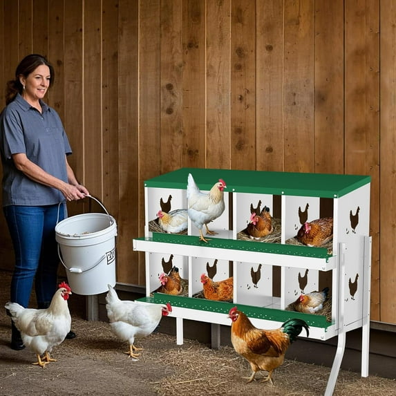 Metal Chicken Nesting Boxes, Heavy-Duty Galvanized Steel Egg Laying Box with 6/8/10 Compartments, Rustproof, Easy to Install & Clean, Wall-Mountable Design for Poultry Coops