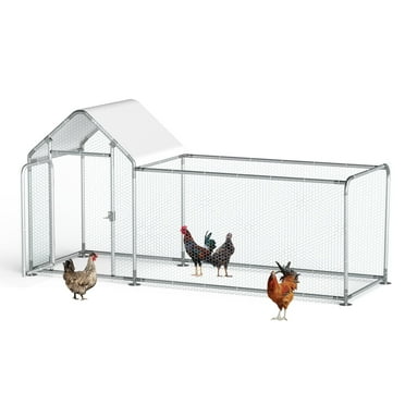 Metal Chicken Run, Chicken Coop with Lockable Door Spire Shape Walk-in Chicken Hen House with Waterproof & Anti-UV Cover Outdoor Poultry Cage