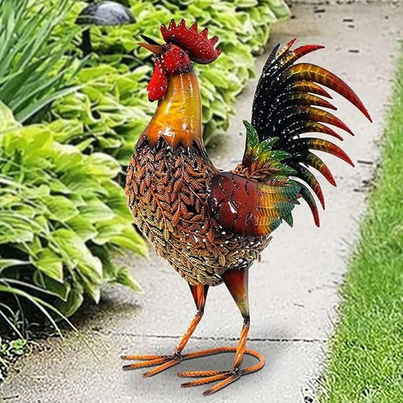 Metal Chicken Statue, Outdoor Garden Yard Decor Sculpture for Home and Office, Rooster Metal Yard Art for Garden Outdoor Patio Pond